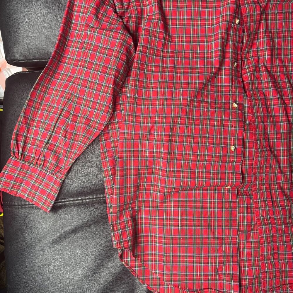 Vintage Huntington Men's Dress Shirt Red Plaid Egyptian Cotton Size 16.5-34 - Picture 11 of 14